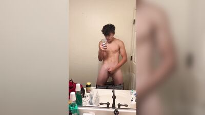 horny teen cums in the mirror - free gay porn
