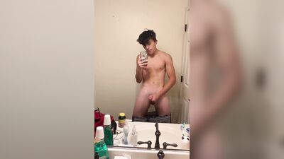 horny teen cums in the mirror - free gay porn