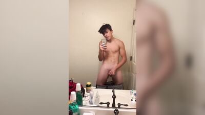 horny teen cums in the mirror - free gay porn