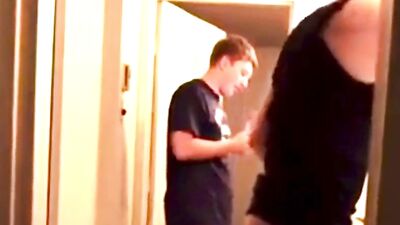 trying to hide his big hard dick from younger brother - free gay porn
