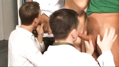 Soldier boys orgy party in the medical room