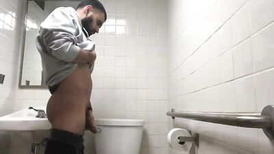 caught pissing with a boner in the work restroom on hidden camera - free gay porn