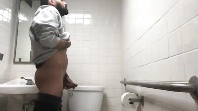 caught pissing with a boner in the work restroom on hidden camera - free gay porn