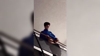 str8 hung boy with hardon in stairway - free gay porn