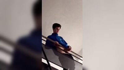 str8 hung boy with hardon in stairway - free gay porn
