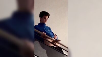 str8 hung boy with hardon in stairway - free gay porn