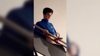 str8 hung boy with hardon in stairway - free gay porn