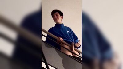 str8 hung boy with hardon in stairway - free gay porn