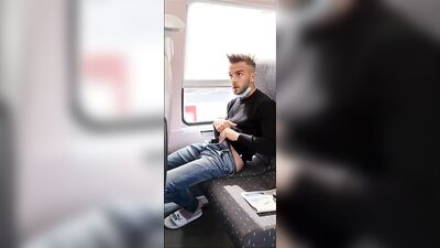 french guy jerks off in the train in public - free gay porn