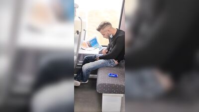 french guy jerks off in the train in public - free gay porn