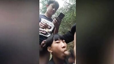 three asian twink classmates suck each other in the forest - free gay porn