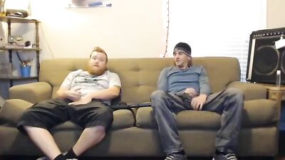 jerk buds trying not to stare at each others dicks - free gay porn