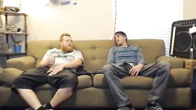 jerk buds trying not to stare at each others dicks - free gay porn