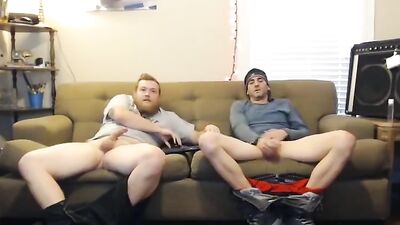 jerk buds trying not to stare at each others dicks - free gay porn