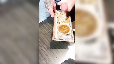 friend dared to cum on his food at restaurant - free gay porn