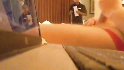 hotel staff catches guy jerking off then helps him cum - free gay porn