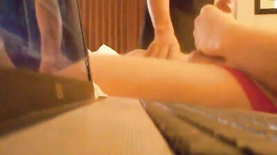 hotel staff catches guy jerking off then helps him cum - free gay porn
