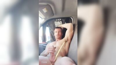 tiktok construction worker blows a load in his truck - free gay porn