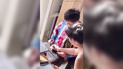 jerking off his friend with a plastic glove not gay - free gay porn