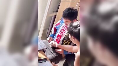 jerking off his friend with a plastic glove not gay - free gay porn