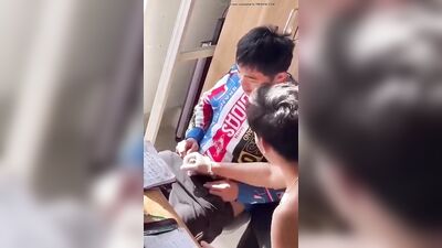jerking off his friend with a plastic glove not gay - free gay porn