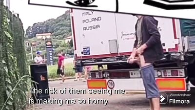 exhibitionist exposes his erection at truck stop - free gay porn