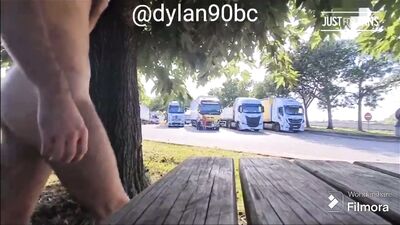 exhibitionist exposes his erection at truck stop - free gay porn