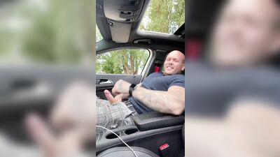 bull daddy skinhead jacks off in car - free gay porn