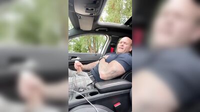 bull daddy skinhead jacks off in car - free gay porn