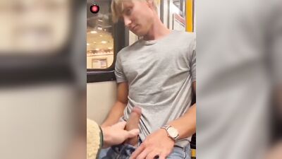 public wank and cum in metro - free gay porn