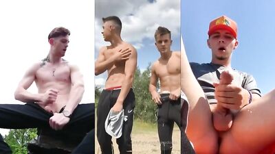 outdoor exhibitionists jerk off to each other - free gay porn