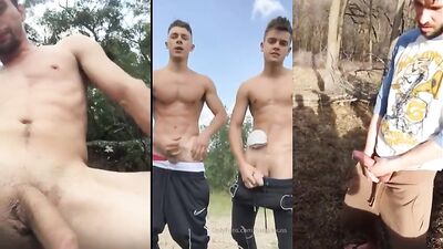 outdoor exhibitionists jerk off to each other - free gay porn