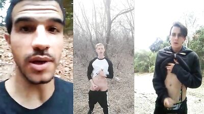 outdoor exhibitionists jerk off to each other - free gay porn
