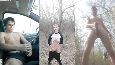 outdoor exhibitionists jerk off to each other - free gay porn