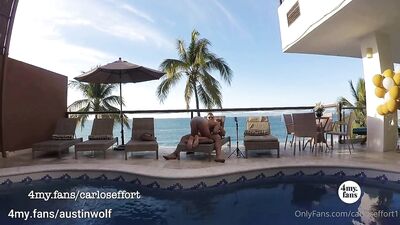 Carlos Effort - Austin Wolf Fucks Me by the Pool-Outdoor Bareback - gay porn video