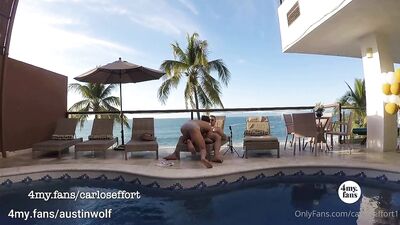Carlos Effort - Austin Wolf Fucks Me by the Pool-Outdoor Bareback - gay porn video