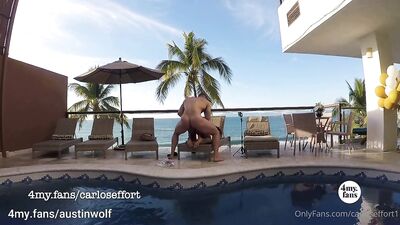 Carlos Effort - Austin Wolf Fucks Me by the Pool-Outdoor Bareback - gay porn video