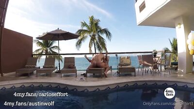 Carlos Effort - Austin Wolf Fucks Me by the Pool-Outdoor Bareback - gay porn video