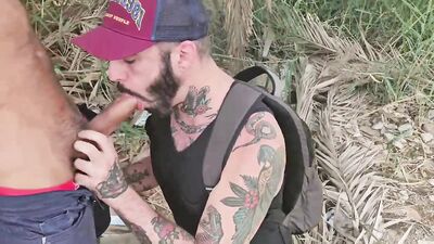 Sucking a Huge Cock Outside - gay porn video