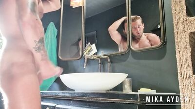 HANDJOB IN FRONT OF THE MIRROR - MIKA AYDEN MIKAAYDEN - gay porn video