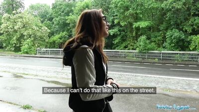 Public Agent Horny tattooed minx bent over and fucked outdoors