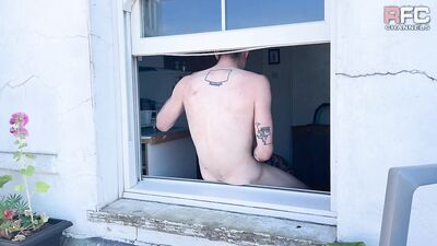 Hoping the neighbours get distracted by my mates tattoos while i eat his hole - gay porn video
