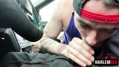 My buddy sucks off a guy driving a car - gay porn video