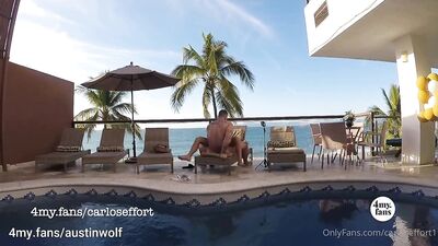 Fans - Carlos Effort - Austin Wolf Fucks Me by the Pool-Outdoor Bareback - gay porn video