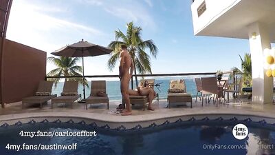 Fans - Carlos Effort - Austin Wolf Fucks Me by the Pool-Outdoor Bareback - gay porn video