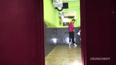Mars Gymburger Benito Massi - Young guy fucked in the toilet by a curious straight guy - gay porn video