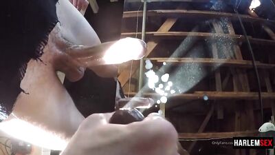 Jerking off with a fan - gay porn video