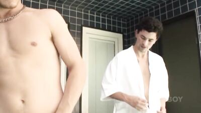 Young gay man sucks his straight friend in the pool - gay porn video