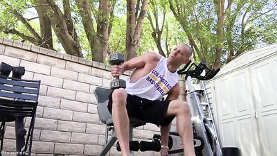 Fans - Big C Workout & Showoff in Parents Side yard - gay porn video