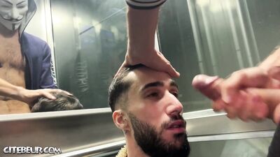 The good neighbor sucks Andolini's massive dick in the elevator - gay porn video